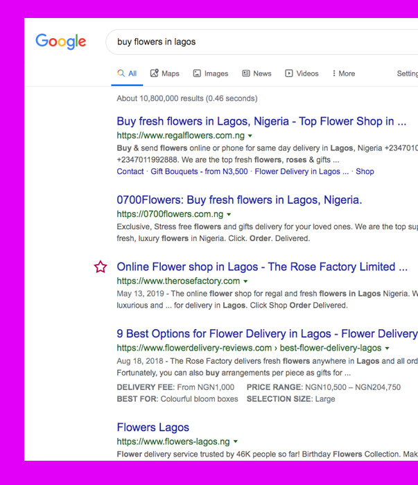 SEO for The Rose Factory
