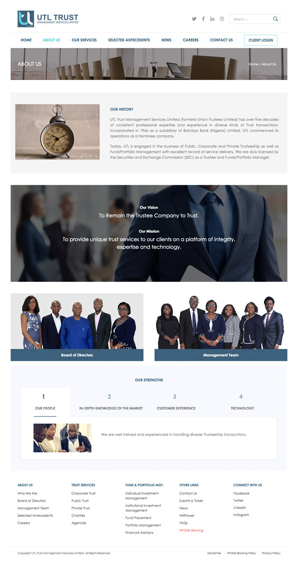 Website Design for UTL Trustees – Information Page